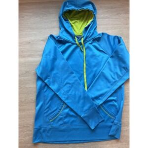 Reebok Hoodie Womens XL Blue Fleece Lined Ribbed Raglan Sleeve Winter Athletic